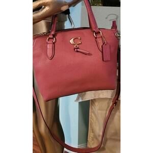 Coach 1317 Remi Pink Leather Shoulder HandBag With Signature C Accents